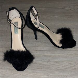 Betsey Johnson Harpur Open Toe Stilleto Heels with Faux Fur Trim 8